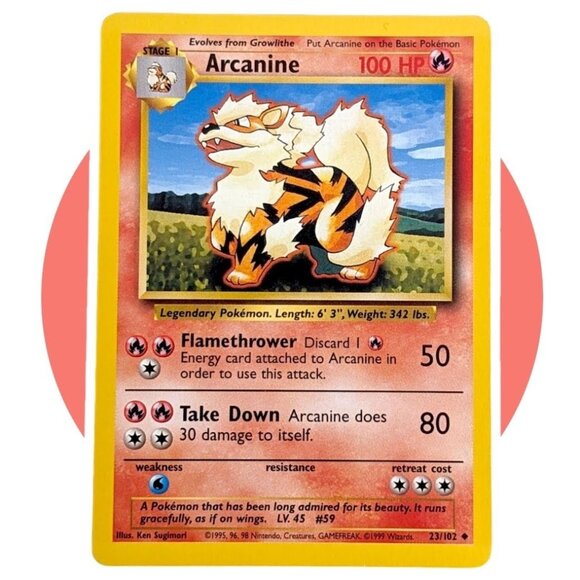 Base Set Pokemon Card (PC): Arcanine 23/102